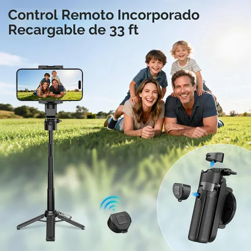 Vista 3 de Mini Palo Magnético para Selfie para iPhone, Trípode Portátil 4 en 1 de Tamaño de Bolsillo para iPhone MagSafe/Android con Control Remoto/Soportes