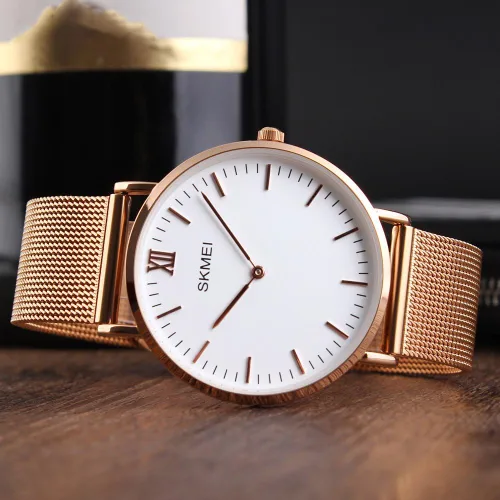 Vista 3 de FANMIS Reloj de pulsera analógico de cuarzo súper fino unisex clásico unisex de acero inoxidable ultra fino caso de negocios