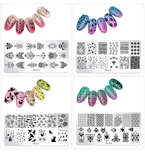 Vista 6 de Juego de sellos de uñas, 10 unidades, diseño geométrico, plantilla de placa de uñas, accesorios de arte de uñas, para bricolaje y salón de belleza