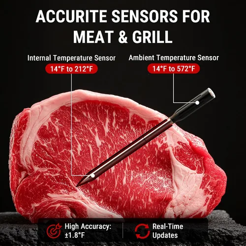 Vista 6 de [Usado] Termómetro inalámbrico Bluetooth de carne de 500 pies para asar y ahumar, termómetro de parrilla de doble sonda de carne, amplificador
