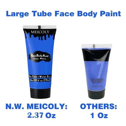 Vista 2 de MEICOLY Pintura facial y corporal en crema azul real, tubo grande de 2.37 oz a base de agua, pintura corporal completa para adultos y niños, tubo
