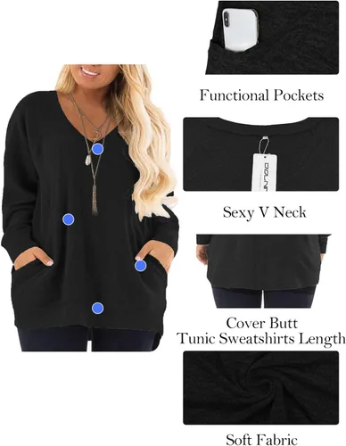 Vista 4 de DOLNINE - Sudaderas de manga larga y con bolsillos para mujer, con bloque de color, tallas extragrandes