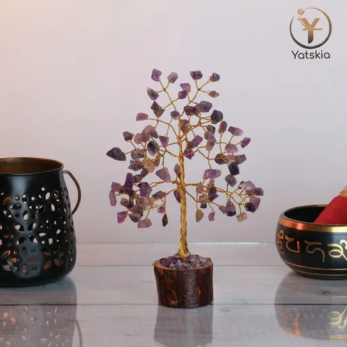 Vista 4 de YATSKIA Árbol de cristal de amatista - Decoración de piedras preciosas - Bonsái de dinero de Feng Shui - Amatista natural - Árbol de gemas de cristal