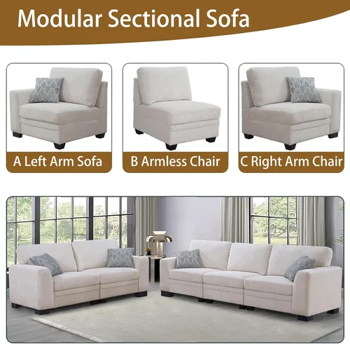 Vista 5 de Legend Vansen - Sofá modular de gran tamaño, sofá de pana en forma de U/L con otomana, asiento profundo y cojín extraíble, fácil montaje para sala