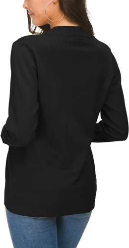 Vista 3 de Urban CoCo Chaqueta de punto de manga larga con frente abierto para mujer Negro