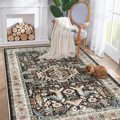 Vista 52 de Alfombra lavable para entrada de 2x3 pies - Alfombra pequeña de entrada vintage desgastada oriental antideslizante que no suelta pelusa, suave