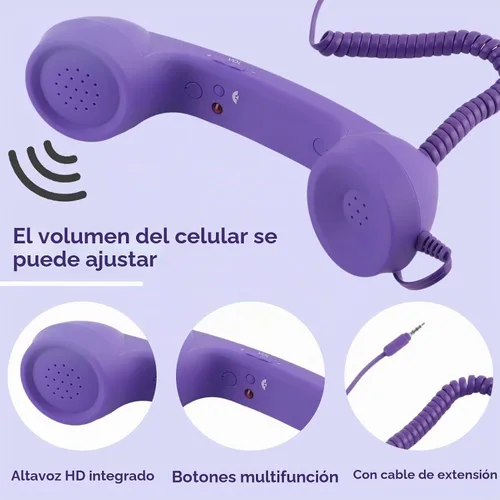Vista 4 de Auricular retro para teléfono, auricular de teléfono para teléfono celular tipo C con conector de 0.138 in, receptor de teléfono móvil, micrófono