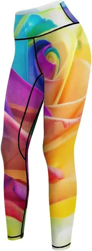 Vista 6 de Rainbow Rose High Waist Yoga Pants Tummy Control Stretch Leggings for Women