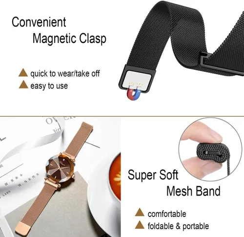 Vista 5 de MASTOP Reloj de pulsera de pulsera de acero inoxidable con correa magnética de cara de cristal para mujer