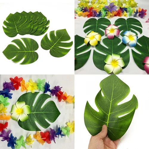 Vista 4 de 36 piezas de hojas de Monstera de palmeras artificiales tropicales – Decoración de tela de seda de imitación, accesorios de decoración de mesa