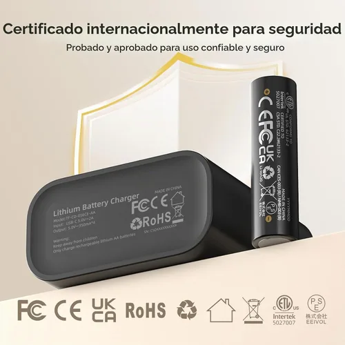 Vista 8 de imuto Baterías AA recargables con cargador, 3000 mWh aa Litio Paquete de 4