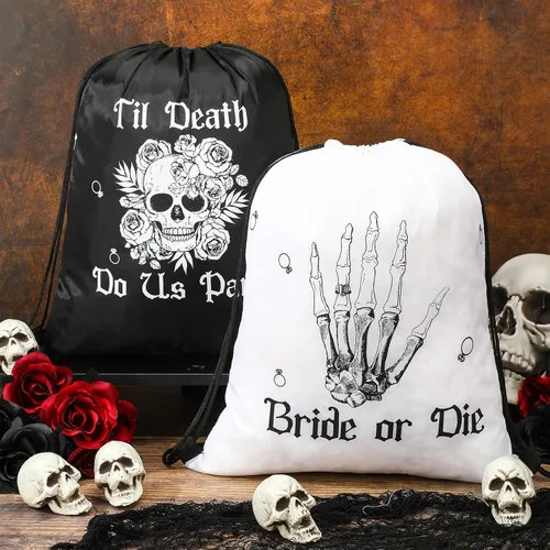 Vista 2 de Amylove 7 bolsas con cordón para despedida de soltera o muerte, bolsas con cordón para despedida de soltera, suministros de despedida de soltera