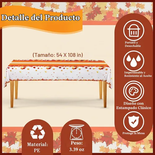 Vista 2 de Tegeme 6 manteles de otoño desechables de 54 x 108 pulgadas, rectángulo