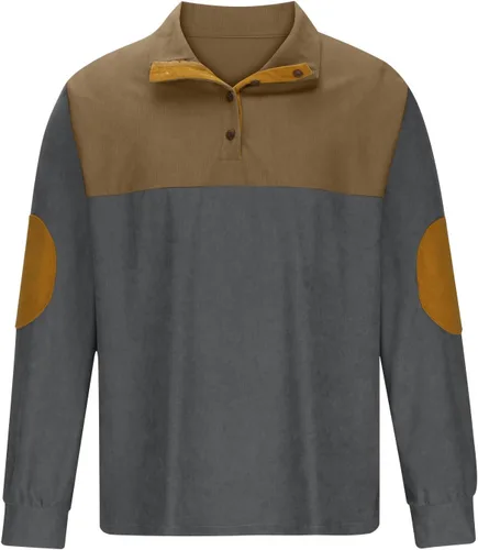 Vista 3 de Comigeewa Hombre Patchwork Jersey Manga Larga Sudadera Cuello Alto Botón Blusa Sudaderas Otoño Invierno Ropa Deportiva
