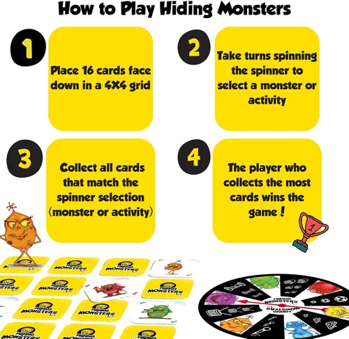 Vista 7 de Juegos de memoria ganadores del premio Hiding Monsters para niños de 4 a 8 años con una rueda giratoria. Divertido y fácil de jugar. Juegos a juego