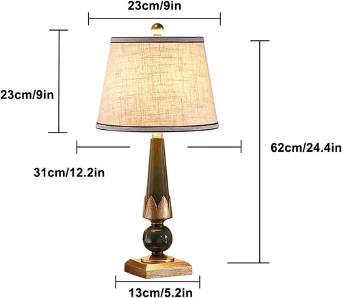 Vista 2 de Lamp For Desk Retro Table Lamps Resin Bedside Table Lamps with Fabric Lampshade Concise Nightstand Lamps for Home Office Study Table Lamp, 24.4"H