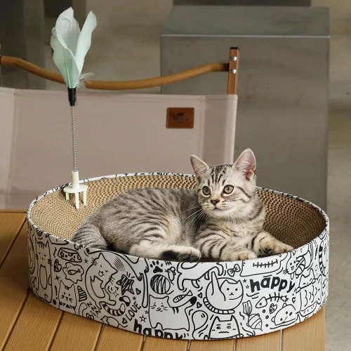 Vista 8 de Paquete de 6 almohadillas para rascar para gatos con cajas anidadas, juego de rascador para gatos que ahorran espacio, almohadillas reversibles