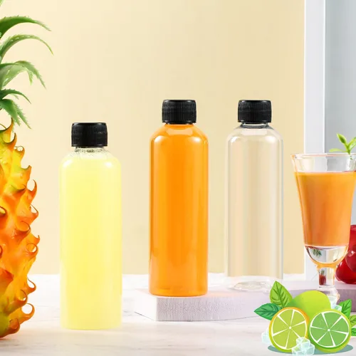 Vista 4 de Dandat 100 piezas Botellas de plástico para jugo con tapas, botellas de shot transparentes a granel, envases de bebidas reutilizables transparentes