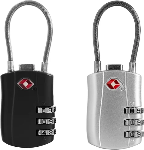 Vista 7 de Cerraduras TSA para equipaje, candado pequeño combinado con cable, candados de equipaje aprobados por la TSA, candado combinado con código