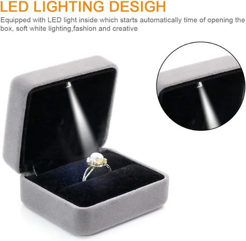 Vista 4 de GBYAN Velvet Ring Box with LED Light Jewelry Display Gift Box for Proposal,Engagement, Wedding