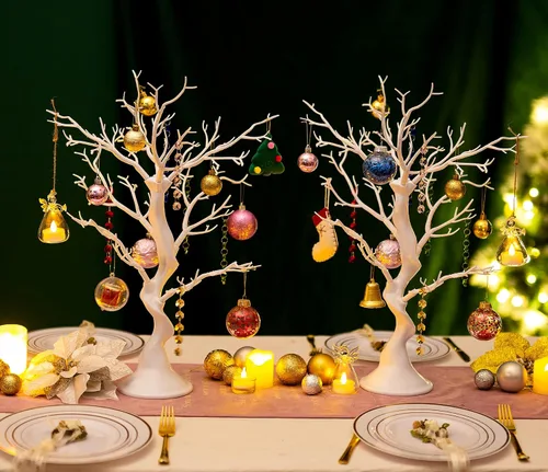 Vista 11 de Sziqiqi Árbol artificial negro para centro de mesa, pequeños árboles falsos de 1.9 pies, árbol sintético para fiesta, cumpleaños, jardín, hogar