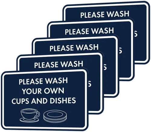 Vista 66 de Letrero clásico enmarcado con texto en inglés «Please Wash Your Own Cups and Dishes» (negro)