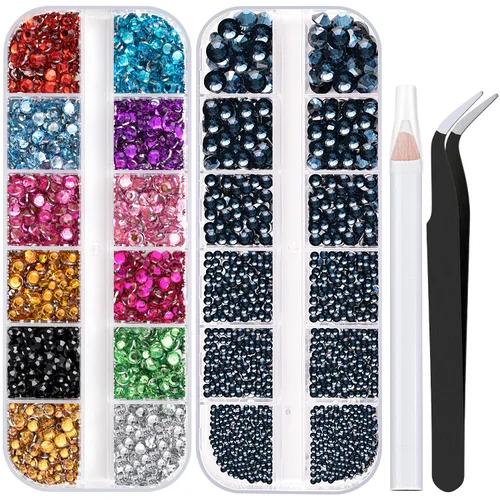 Vista 25 de Dos paquetes de diamantes de imitación de parte trasera plana, 4520 piezas de diamantes de imitación coloridos para arte de uñas, cristal colorido +