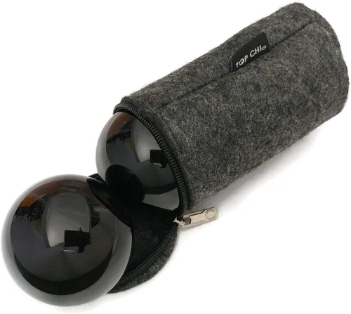 Vista 3 de Top Chi Bolas Baoding de obsidiana negra con bolsa de transporte para terapia de manos, ejercicio y alivio del estrés (mediana de 1.5 pulgadas)
