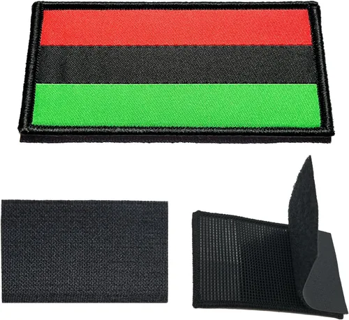 Vista 2 de 3 parches de bandera africana afroamericana de 2 x 3 pulgadas, con lazo de gancho bordado táctico para brazaletes de bandera africana para mochila