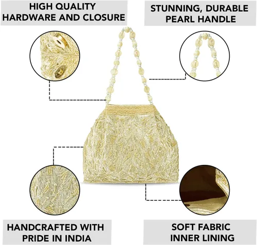 Vista 3 de Bolsas indias Potli para mujer, bolso de noche embrague étnico para novia