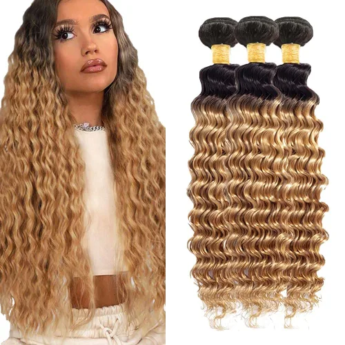 Vista 255 de 300g 1B27 Human Hair Bundles Honey Blonde Bundles Human Hair 10A Brazilian Virgin Remy Hair Extensions 8 10 12 Inch