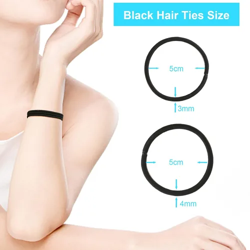 Vista 3 de Lazos negros para el cabello, 220 unidades de bandas elásticas sin daños para cabello grueso y fino