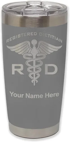 Vista 34 de LaserGram Vaso aislado al vacío de 20 onzas, dietista registrado RD, grabado personalizado incluido (negro)