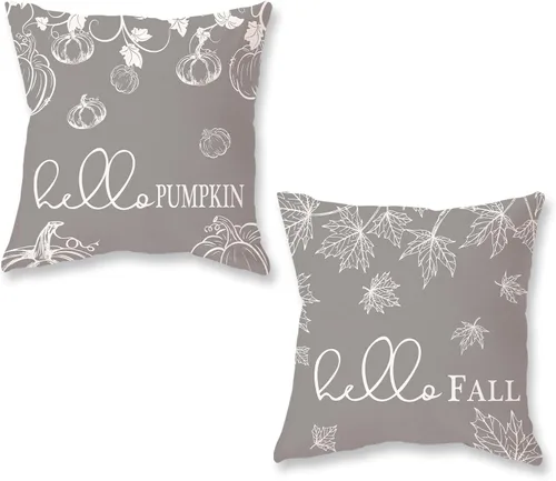 Vista 7 de ONWAY - Juego de 2 fundas de almohada de otoño de 16 x 16 pulgadas, color naranja calabaza con texto "Hello Fall" Hello Fall Hello Pumpkin Maple