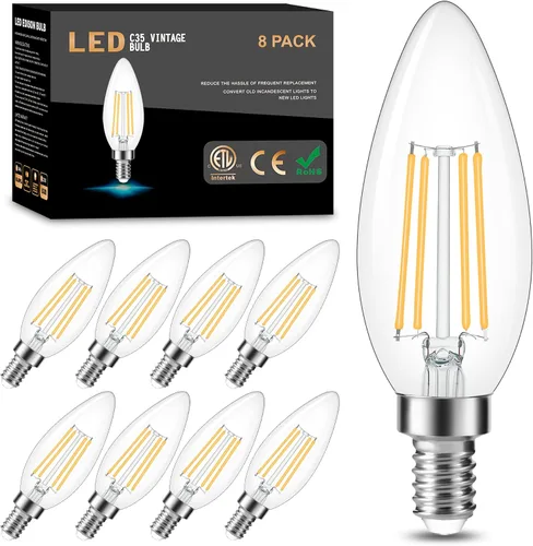 Vista 15 de Cotanic Bombilla LED regulable para candelabro de 2700 K, luz blanca cálida, base E12, equivalente a 60 W, bombilla tipo B con forma de vela