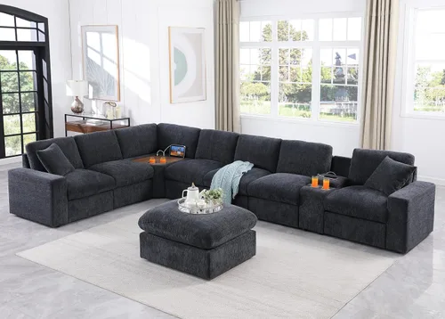Vista 28 de Ball & Cast - Sofá modular en forma de L de 147 pulgadas para sala de estar con diván reversible y cojines de respaldo extraíbles, juego de sofá