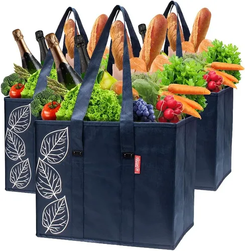 Vista 11 de PLANET E Bolsas de compras plegables reutilizables con parte inferior reforzada (paquete de 2)