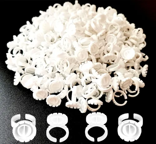 Vista 9 de 300 anillos de pegamento para pestañas, anillos de pegamento inteligentes para extensiones de pestañas, anillos desechables para suministros de Rosa