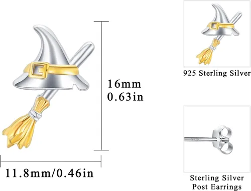 Vista 2 de Eye Earrings 925 Sterling Silver CatWitch HatDemonDragon Stud Earrings for Women Girls
