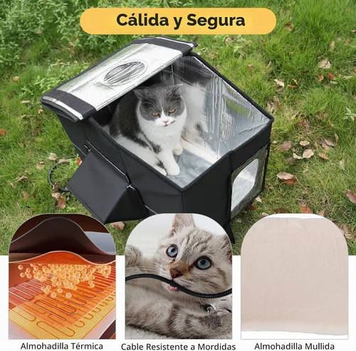 Vista 5 de Veehoo - Casa para gatos climatizada para exteriores, resistente a la intemperie, con aislamiento exterior