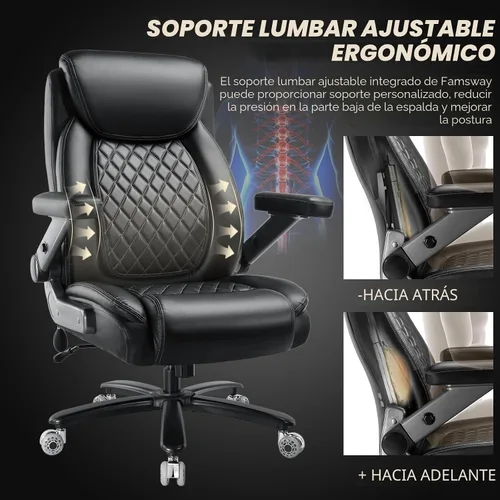 Vista 7 de 600LBS Large Heavy Duty Office Chair with 5D Flip Arms,Comfy Big and Tall Executive Office Desk Chair with Pocket Spring Cushion,High Back Computer