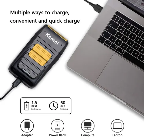 Vista 4 de KEMEI Afeitadora eléctrica doble para hombres, afeitadora eléctrica profesional para hombres calvos, suministros de peluquería recargable inalámbrica