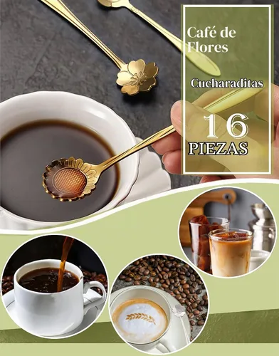 Vista 4 de 16 piezas de cucharaditas de té, cucharas de café bonitas de acero inoxidable ESRISE para decoraciones de fiesta de té (doradas)