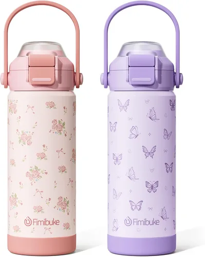 Vista 23 de Botella de agua aislada para niños con pop-open pajita y pico 2-en-1, botella de agua aislada de 14 onzas para niños, botella de acero inoxidable