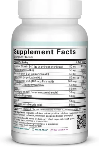 Vista 2 de Maxi Health Complejo de vitamina B – Complejo B de alta potencia Vitaminas B-50 con B1, B2, B3, B6, B12, biotina y folato – Apoya la energía celular