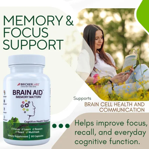 Vista 2 de Bricker Labs Brain Aid Memory Matters - Suplemento cerebral nootrópico con extracto de menta verde Neumentix, apoya la memoria, el enfoque