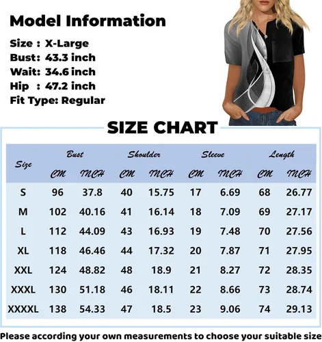 Vista 3 de Camisetas casuales Henley con botones para mujer, con bolsillo, manga corta, estampado geométrico, cuello en V, ropa de verano