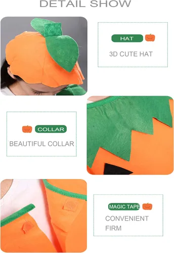 Vista 4 de Disfraz de calabaza de Halloween para adultos, 2 piezas, ropa divertida para fiesta de cosplay, color naranja, 2 piezas (1*Costume + 1*Hat)
