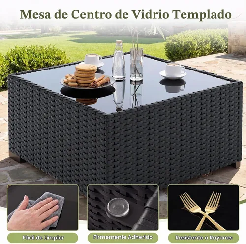 Vista 6 de Amopatio Juego de muebles de patio de 7 piezas, seccionales para exteriores, beige Negro/Beige