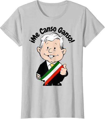 Vista 22 de AMLO Amlito Me Canso Ganso - Camiseta con diseño de dibujos animados mexicanos Gris Oscuro